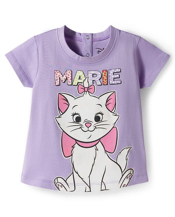 Babyhug Disney Single Jersey Knit Half Sleeves Shorts Night Suit With Marie Graphics - Lavender
