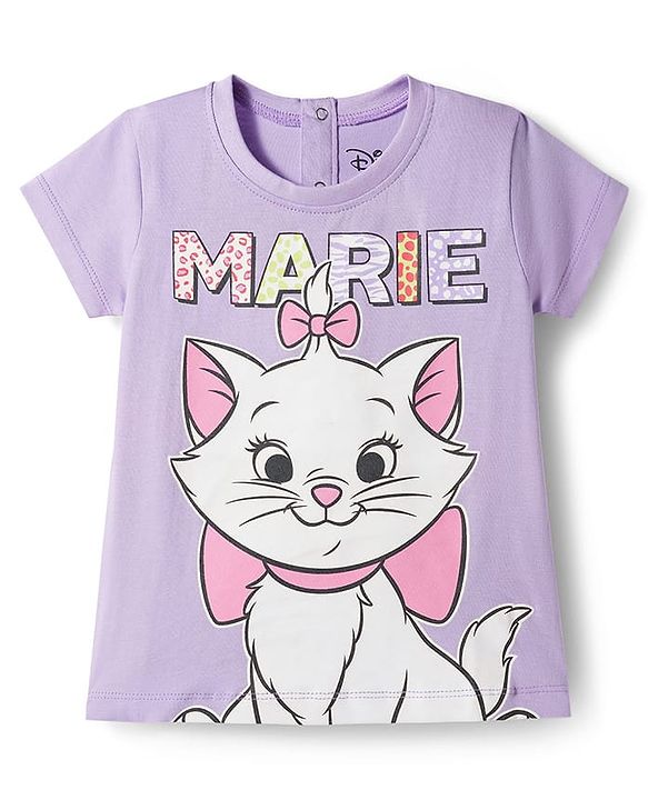 Babyhug Disney Single Jersey Knit Half Sleeves Shorts Night Suit With Marie Graphics - Lavender