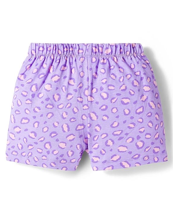 Babyhug Disney Single Jersey Knit Half Sleeves Shorts Night Suit With Marie Graphics - Lavender