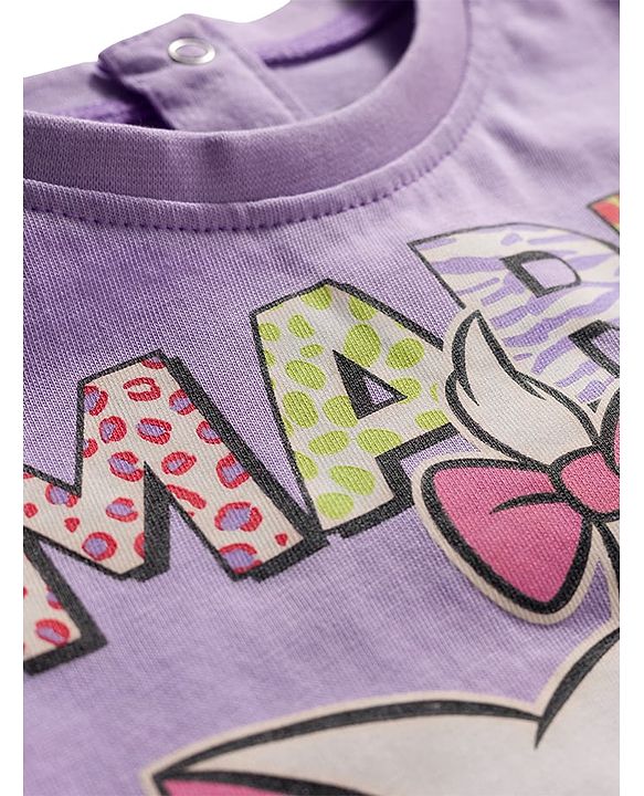 Babyhug Disney Single Jersey Knit Half Sleeves Shorts Night Suit With Marie Graphics - Lavender