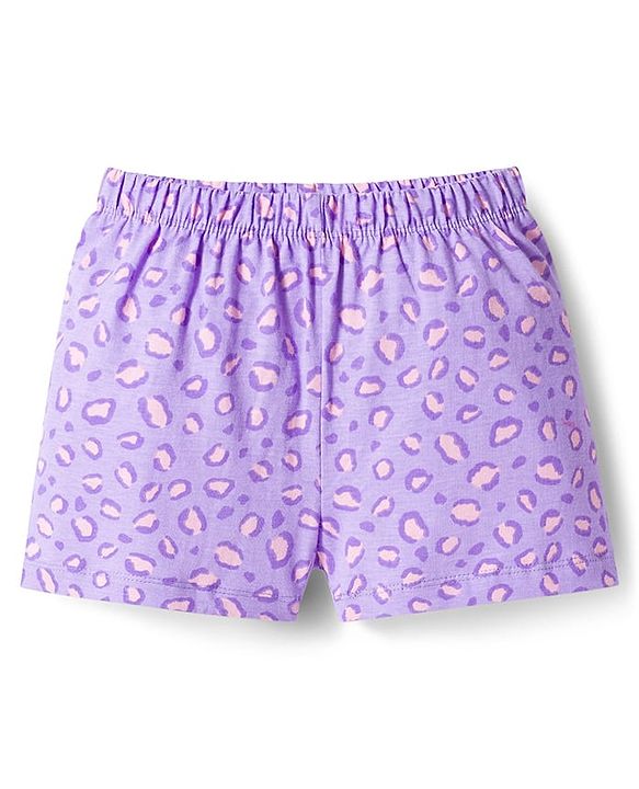 Babyhug Disney Single Jersey Knit Half Sleeves Shorts Night Suit With Marie Graphics - Lavender