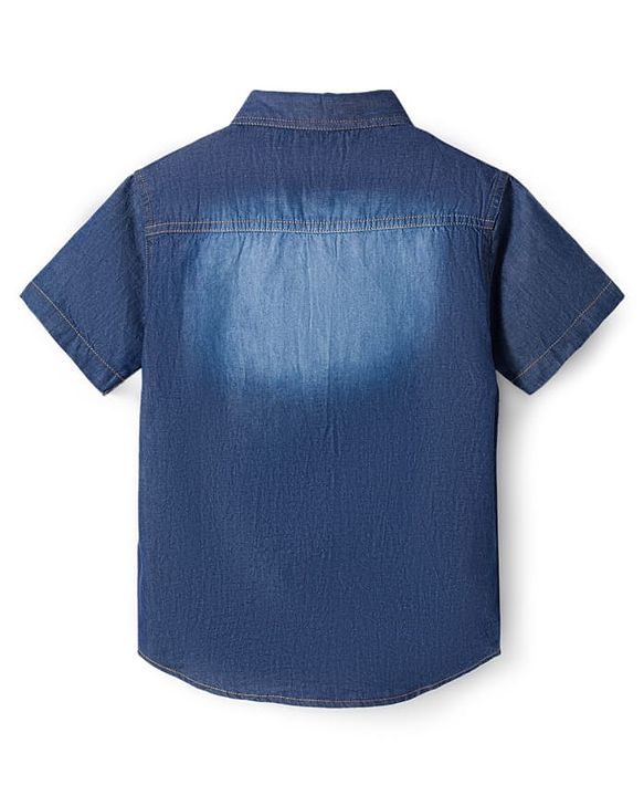 Pine Kids Woven Half Sleeves Washed Denim Shirt - Blue