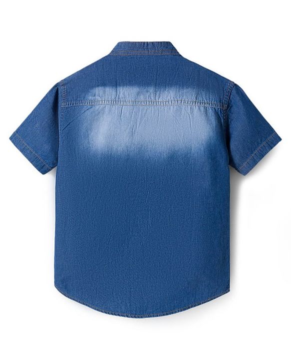 Pine Kids Denim Woven Half Sleeves Mandarin Collar Washed Shirts - Blue