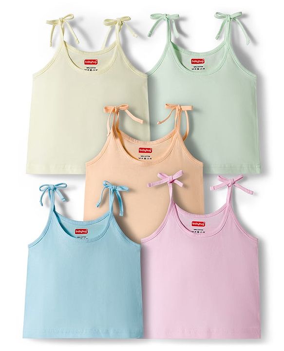 Babyhug 100% Cotton Shoulder Tie Knot Knit Solid Coloured Jhablas Pack of 5 - Multicolour