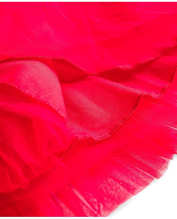 Babyhug Mesh Woven Sleeveless Party Dress With Sequin Detailing On Yoke & Bow Applique - Red