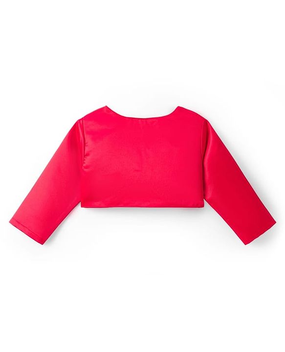 Babyhug Satin Woven Full Sleeves Party Fress with Shrug Bow & Sequin Detailing - Red