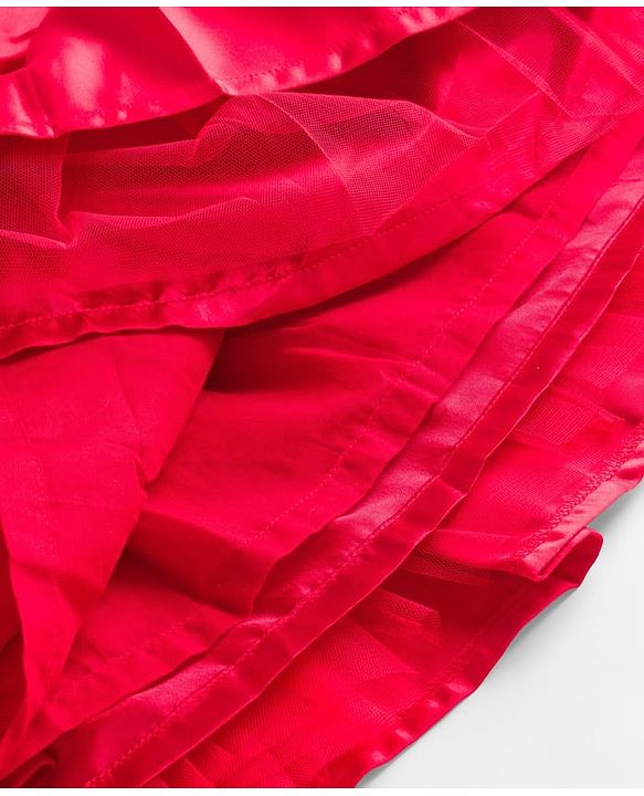 Babyhug Satin Woven Full Sleeves Party Fress with Shrug Bow & Sequin Detailing - Red