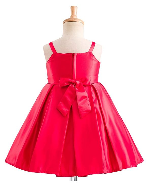 Babyhug Satin Woven Full Sleeves Party Fress with Shrug Bow & Sequin Detailing - Red