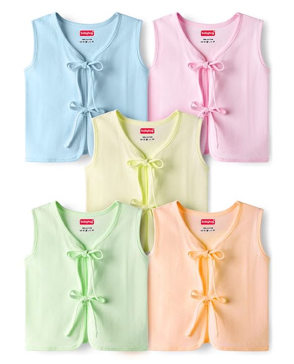 Babyhug Interlock Knit Sleeveless Solid Colour Jhablas Pack Of 5 - Multicolour