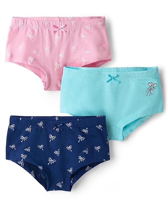 Pine Kids Cotton Elastane Knit Hipster with Bow Print Pack of 3 - ( Colour May Vary)