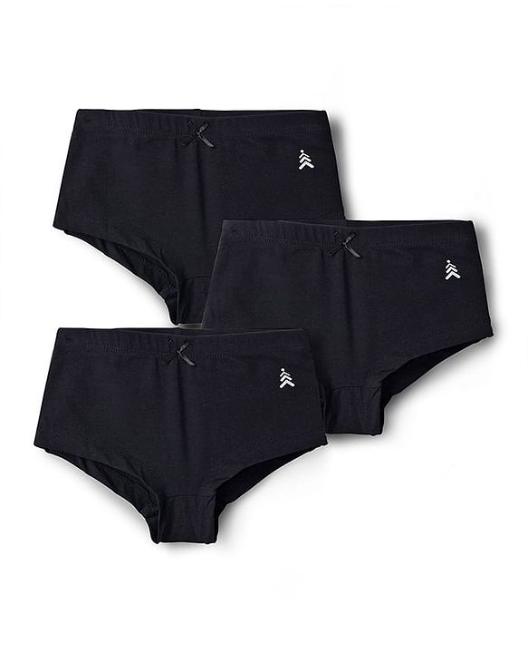 Pine Kids Cotton Elastane Knit Solid Colour Panties Pack Of 3 - Black