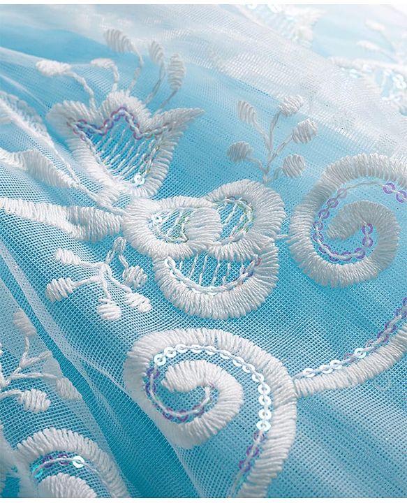 Babyhug 5 Layers With Cotton Lining Mesh Sleeveless Party Dress With Heavy Embroidery Detailing & Bow - Light Blue