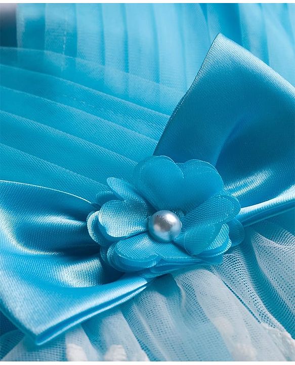 Babyhug 5 Layers With Cotton Lining Mesh Sleeveless Party Dress With Heavy Embroidery Detailing & Bow - Light Blue