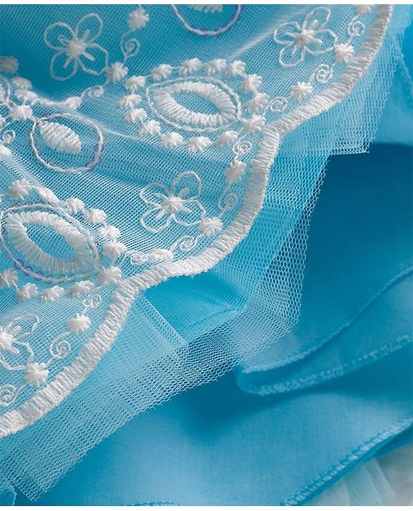 Babyhug 5 Layers With Cotton Lining Mesh Sleeveless Party Dress With Heavy Embroidery Detailing & Bow - Light Blue