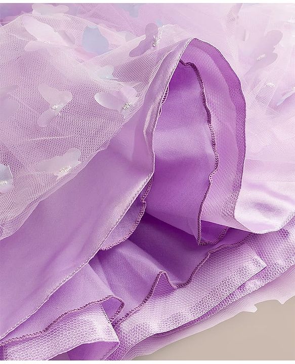 Babyhug Mesh Woven Sleeveless Party Dress With 3D Butterfly & Bow Applique - Lavender