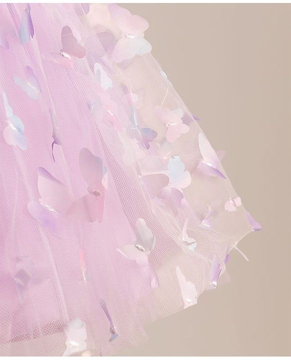 Babyhug Mesh Woven Sleeveless Party Dress With 3D Butterfly & Bow Applique - Lavender