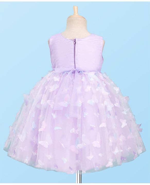 Babyhug Mesh Woven Sleeveless Party Dress With 3D Butterfly & Bow Applique - Lavender