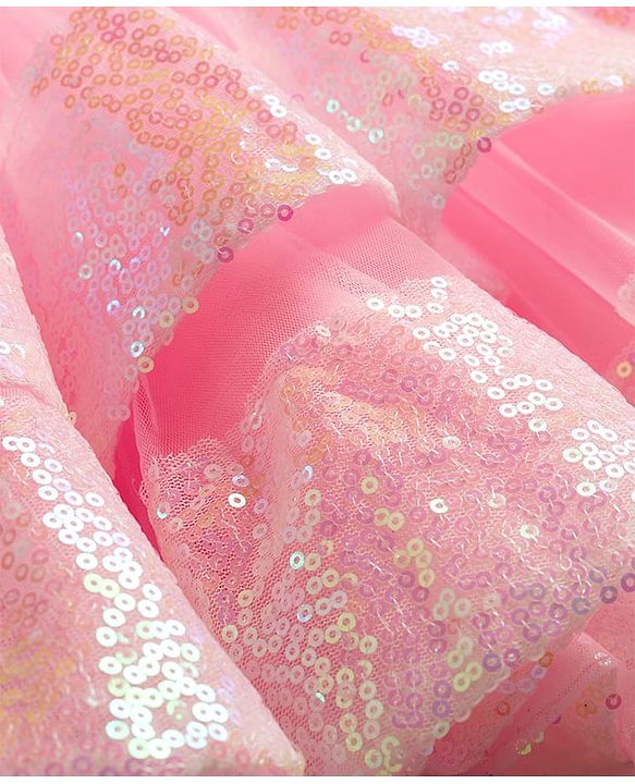 Babyhug Mesh Woven Sleeveless Party Dress With Sequin Detailing & Bow Applique - Dark Pink