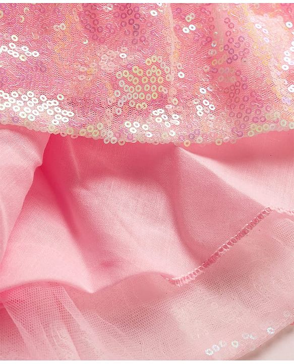 Babyhug Mesh Woven Sleeveless Party Dress With Sequin Detailing & Bow Applique - Dark Pink
