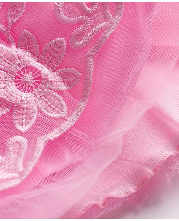 Babyhug 5 Layers Mesh Sleeveless Party Dress With Premium Lace Fabric & Sequins Detailing on Yoke and Bow - Pink