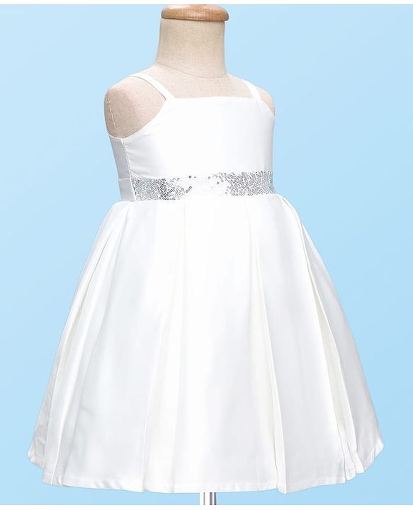 Babyhug 5 Layers With Cotton Lining Premium Heavy Satin Party Dress & Full Sleeves Shrug With Bow Applique  - White