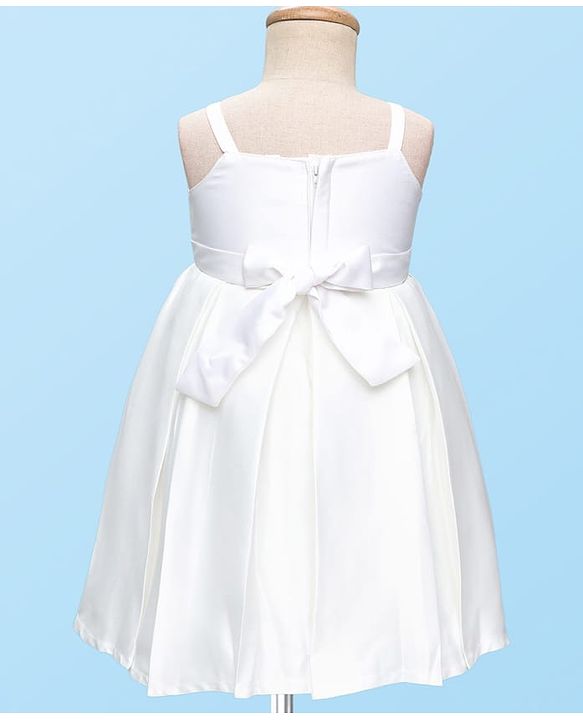 Babyhug 5 Layers With Cotton Lining Premium Heavy Satin Party Dress & Full Sleeves Shrug With Bow Applique  - White