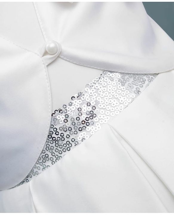 Babyhug 5 Layers With Cotton Lining Premium Heavy Satin Party Dress & Full Sleeves Shrug With Bow Applique  - White