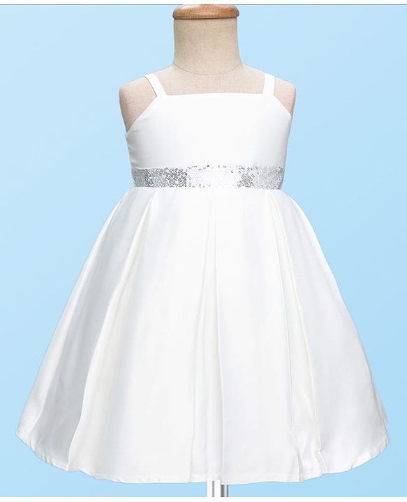 Babyhug 5 Layers With Cotton Lining Premium Heavy Satin Party Dress & Full Sleeves Shrug With Bow Applique  - White