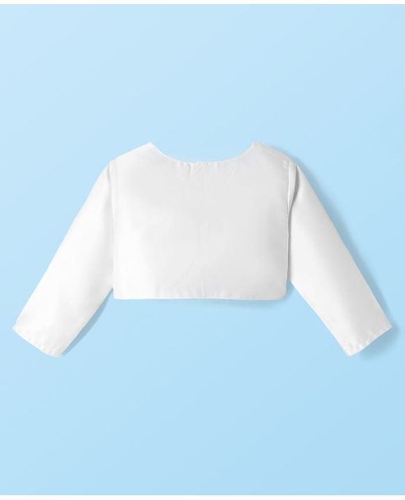 Babyhug 5 Layers With Cotton Lining Premium Heavy Satin Party Dress & Full Sleeves Shrug With Bow Applique  - White