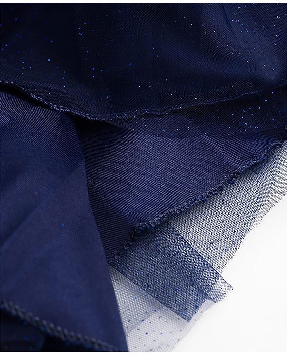 Babyhug Mesh Woven Cap Sleeves Party Dress With Sequinned Yoke & Bow Applique - Navy Blue