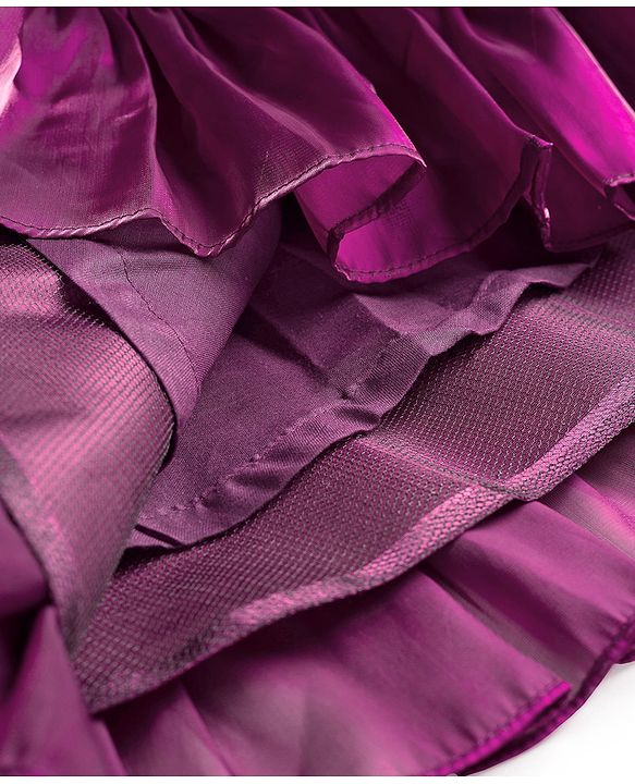 Babyhug Woven Half Puffed  Sleeves Party Dress With Sequin Detailing on Yoke & Floral Applique - Wine