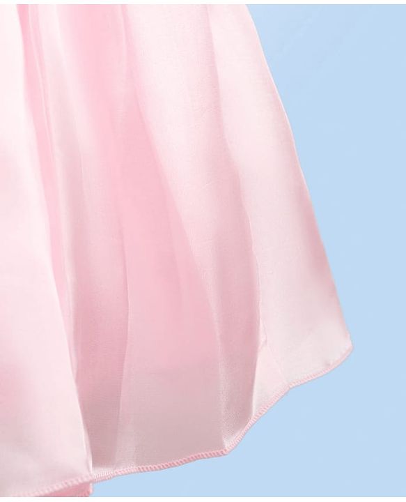 Babyhug Woven Sleeveless Solid Color Pleated Party Dress with Bow Applique - Baby Pink