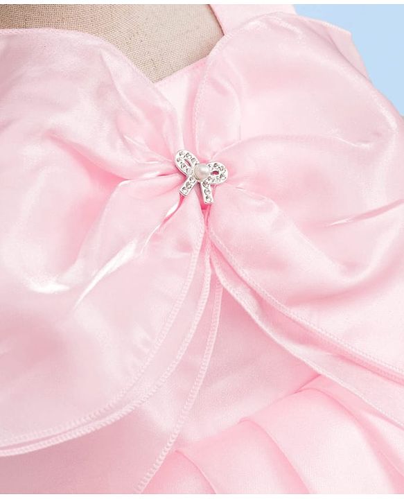 Babyhug Woven Sleeveless Solid Color Pleated Party Dress with Bow Applique - Baby Pink