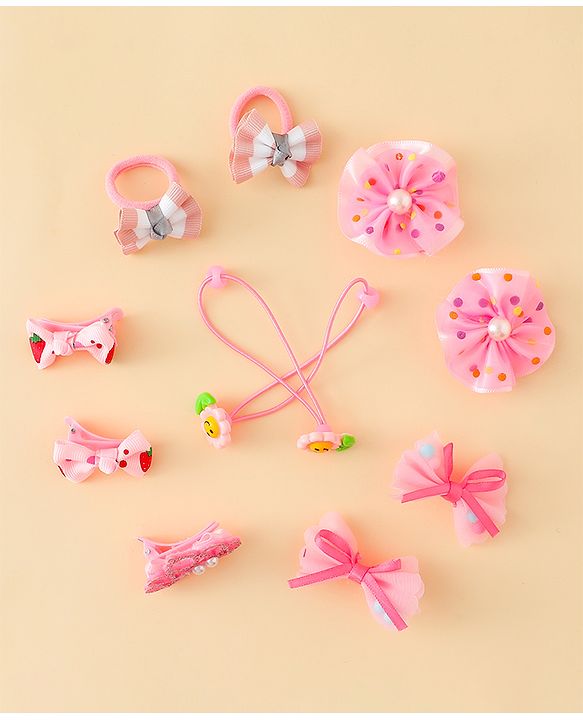 Babyhug Hair Accessories Combo Sets  Rubber Bands & Snap Clips With Bow Applique Pack of 11-  Multicolor
