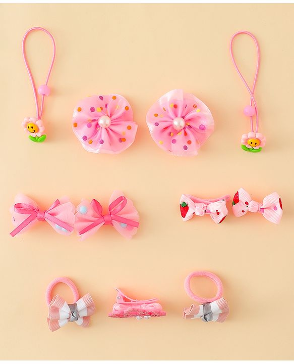 Babyhug Hair Accessories Combo Sets  Rubber Bands & Snap Clips With Bow Applique Pack of 11-  Multicolor