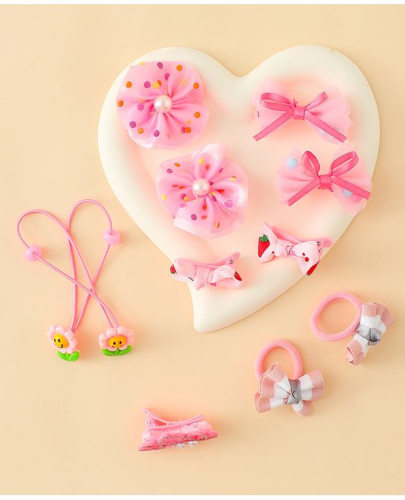 Babyhug Hair Accessories Combo Sets  Rubber Bands & Snap Clips With Bow Applique Pack of 11-  Multicolor