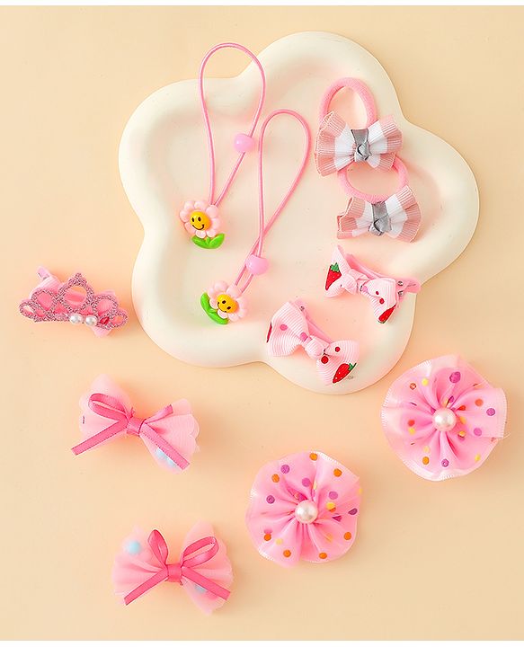 Babyhug Hair Accessories Combo Sets  Rubber Bands & Snap Clips With Bow Applique Pack of 11-  Multicolor
