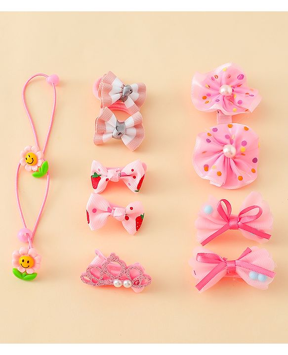 Babyhug Hair Accessories Combo Sets  Rubber Bands & Snap Clips With Bow Applique Pack of 11-  Multicolor