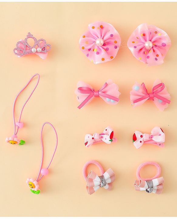 Babyhug Hair Accessories Combo Sets  Rubber Bands & Snap Clips With Bow Applique Pack of 11-  Multicolor