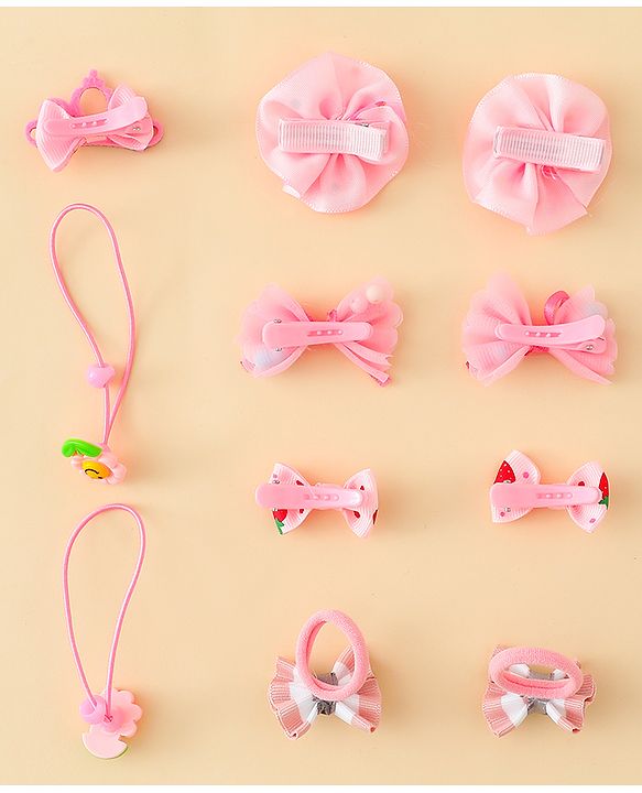 Babyhug Hair Accessories Combo Sets  Rubber Bands & Snap Clips With Bow Applique Pack of 11-  Multicolor