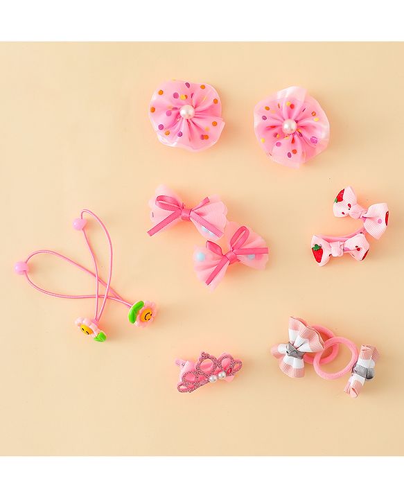 Babyhug Hair Accessories Combo Sets  Rubber Bands & Snap Clips With Bow Applique Pack of 11-  Multicolor