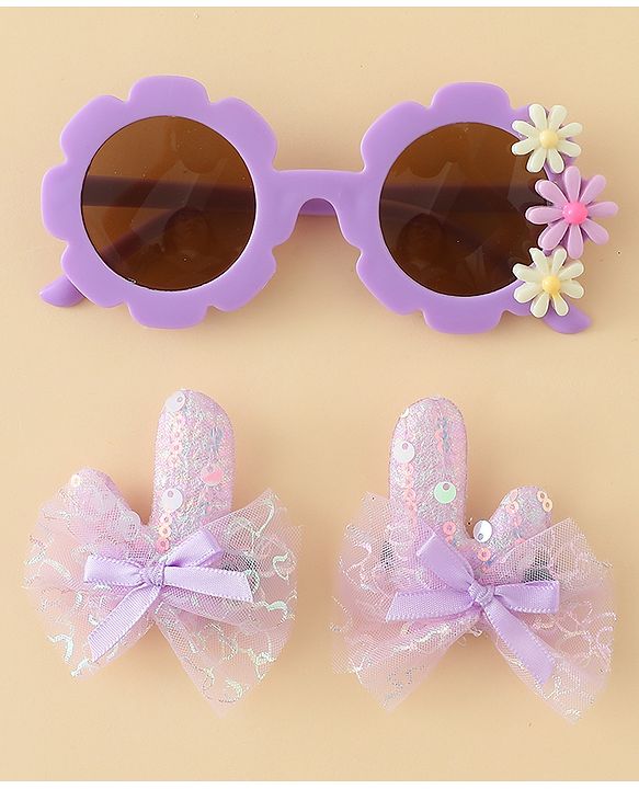 Babyhug Hair Accessories Combo Sets  Sunglasses & Hair Clips Dark With Bow & Floral  Design    Pack of 3 - Dark Purple