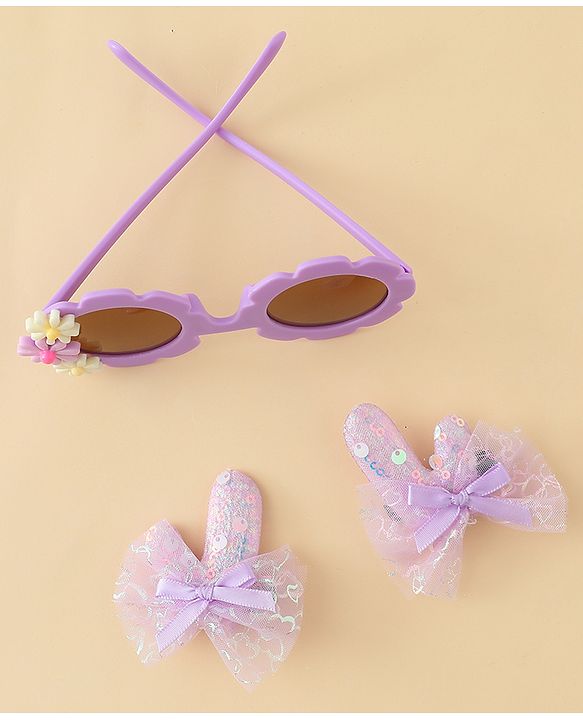 Babyhug Hair Accessories Combo Sets  Sunglasses & Hair Clips Dark With Bow & Floral  Design    Pack of 3 - Dark Purple