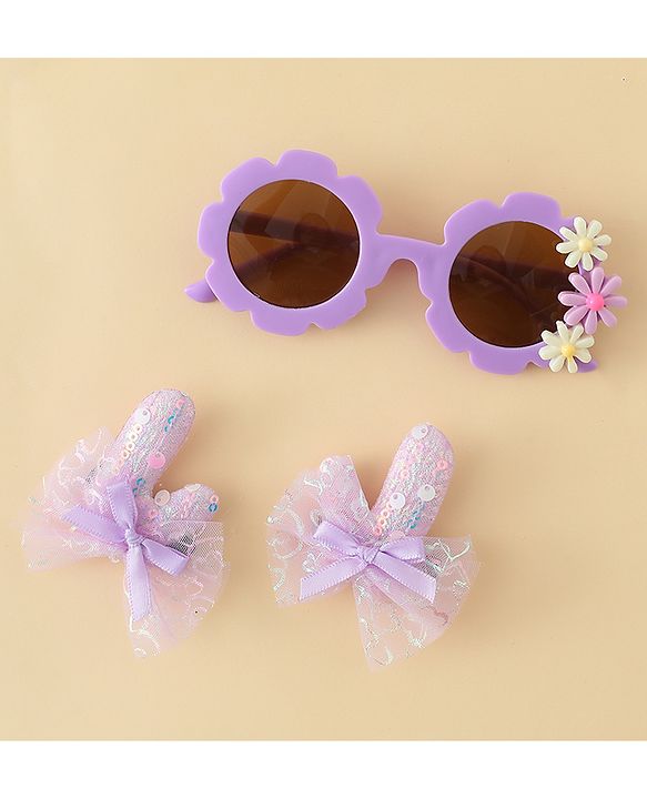 Babyhug Hair Accessories Combo Sets  Sunglasses & Hair Clips Dark With Bow & Floral  Design    Pack of 3 - Dark Purple
