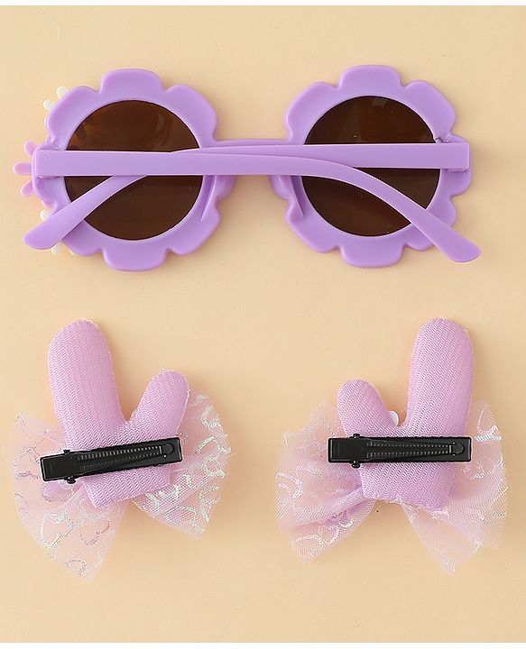 Babyhug Hair Accessories Combo Sets  Sunglasses & Hair Clips Dark With Bow & Floral  Design    Pack of 3 - Dark Purple