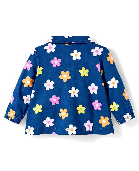Babyhug Cotton Knit Full Sleeves Co-ords Night Suit With Floral Print - Navy Blue