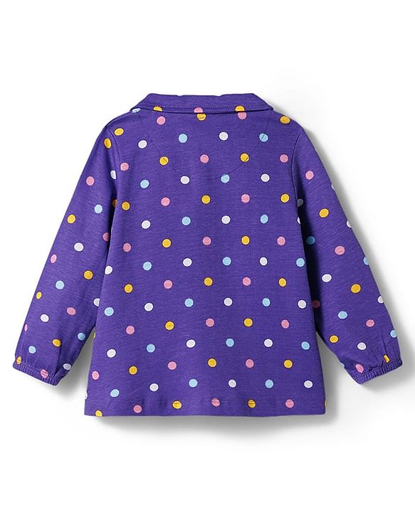 Babyhug Cotton Knit Full Sleeves Co-ords Night Suit With Polka Dot Print - Purple