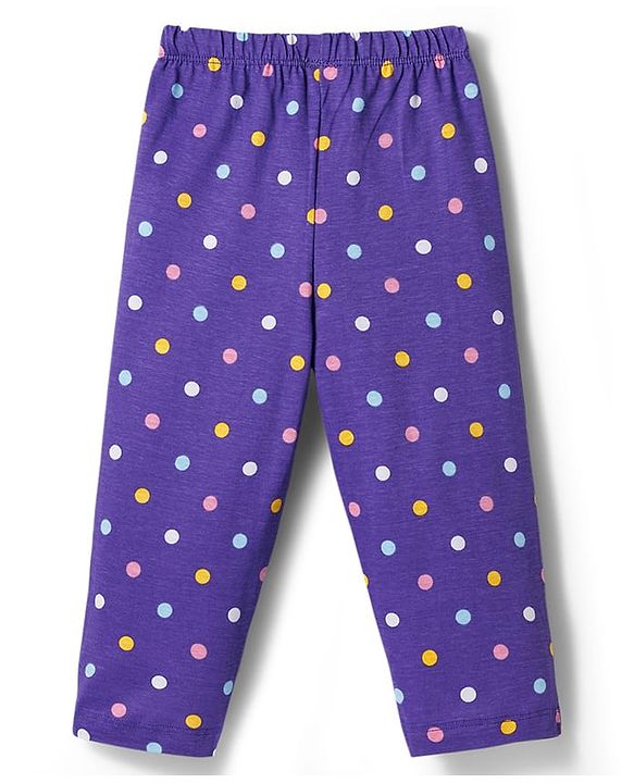 Babyhug Cotton Knit Full Sleeves Co-ords Night Suit With Polka Dot Print - Purple