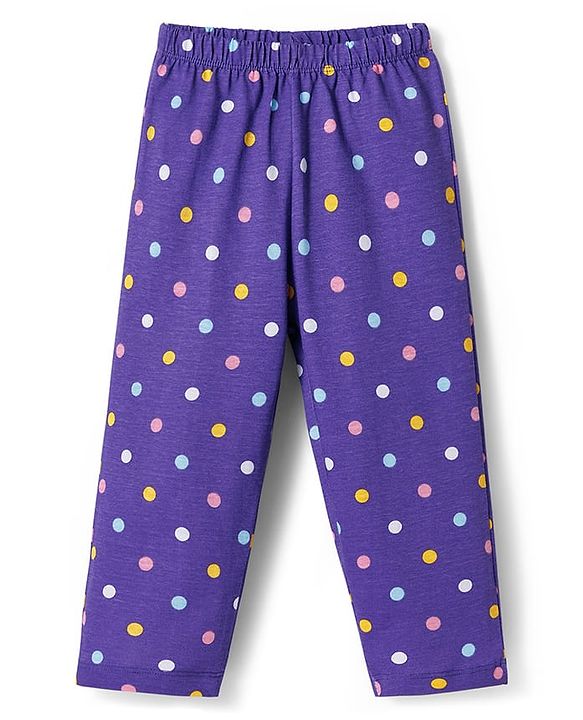 Babyhug Cotton Knit Full Sleeves Co-ords Night Suit With Polka Dot Print - Purple