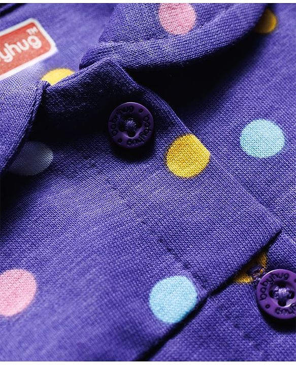 Babyhug Cotton Knit Full Sleeves Co-ords Night Suit With Polka Dot Print - Purple